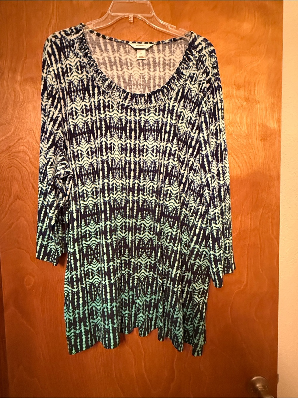 CJ Banks Navy and Teal Patterned Scoop Neck Tunic
